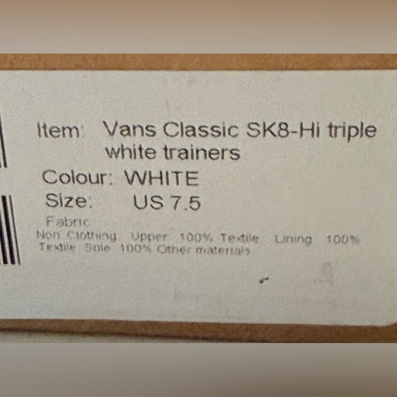 Vans Sk8-Hi Wide Fit High-Top Skate Shoes | Women 7.5 White - Picture 7 of 7